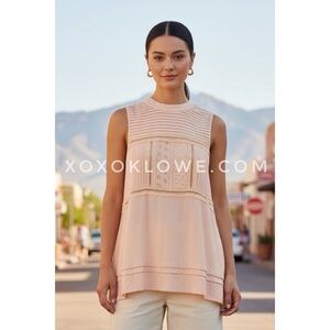 POL Blush Lace Trim Sleeveless Top | Relaxed Fit Boho Blouse